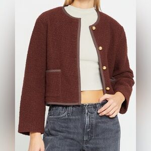 Chocolate Brown Teddy Jacket with Gold Accents Caara/Few Moda